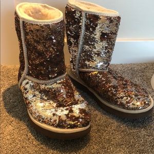 UGG Classic Short Gold Sequin Boots